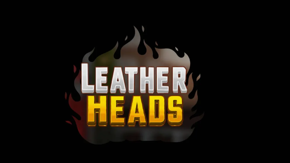 Isang screenshot ng Leatherheads slot game na nagpapakita ng mga karakter na bumbero at neon-lit na siyudad na may mga simbolo ng apoy.