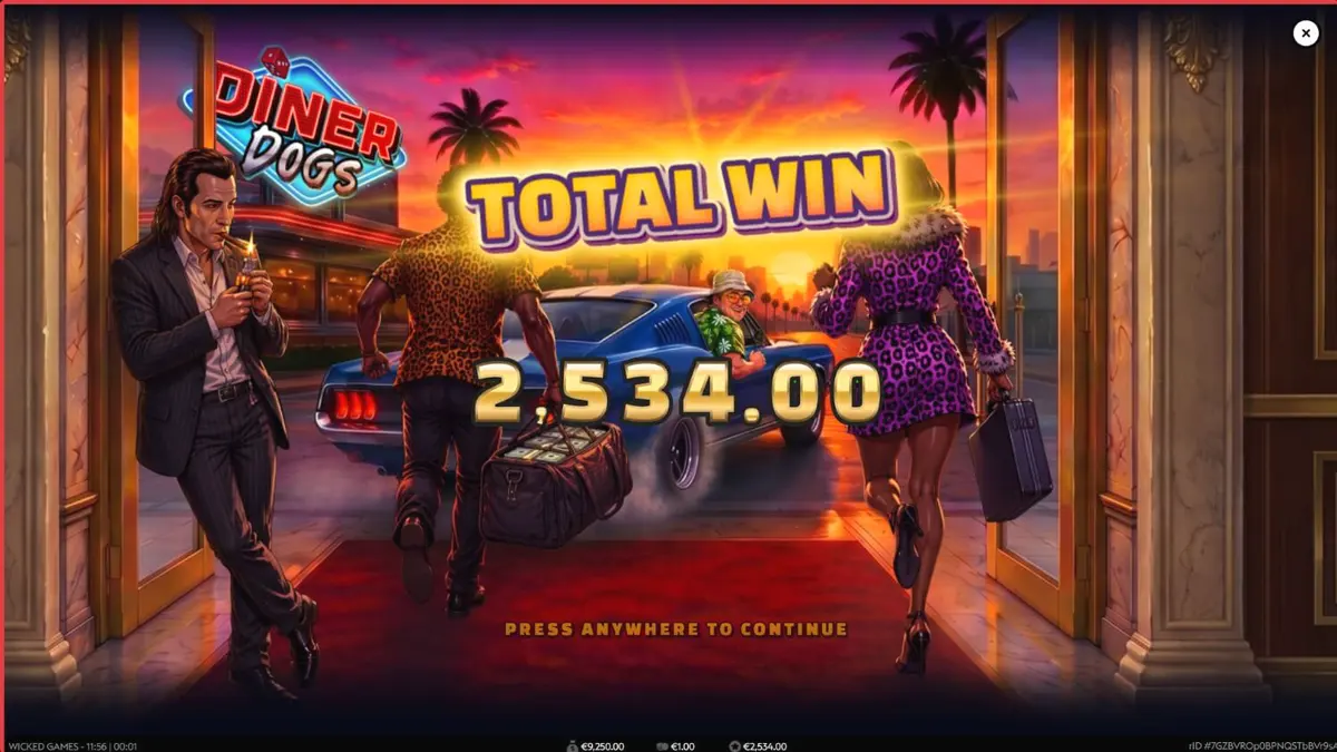 Diner Dogs slot theme featuring 1950s noir aesthetic and criminal crew characters